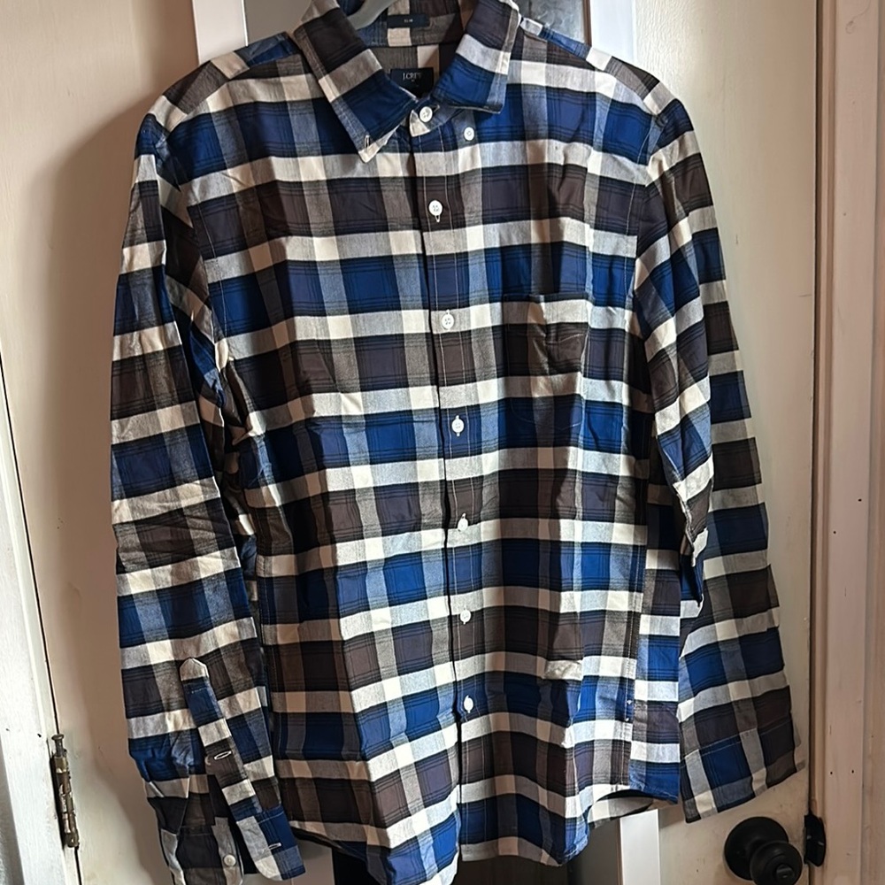 Men's Blue and Brown Plaid Shirt